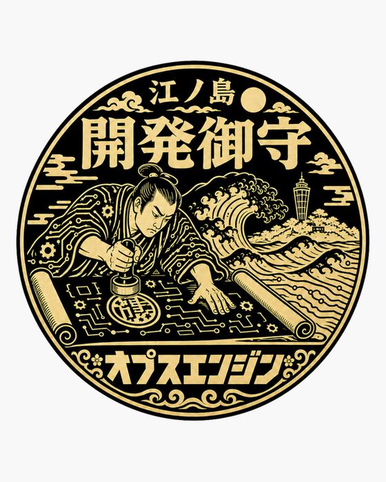 開発御守（金）のステッカー