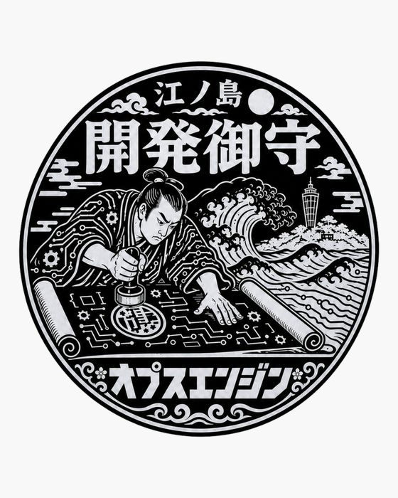 開発御守（墨）のステッカー