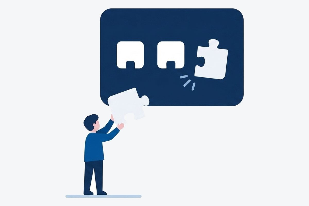 サービス側の同じ形の差し込み口に、自社の形のピースが合わないイラスト